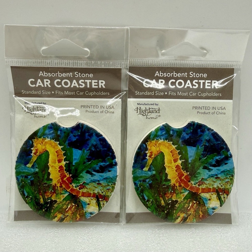 Highland Home Absorbent Stone Car Coasters Seahorseโ Lot of 2